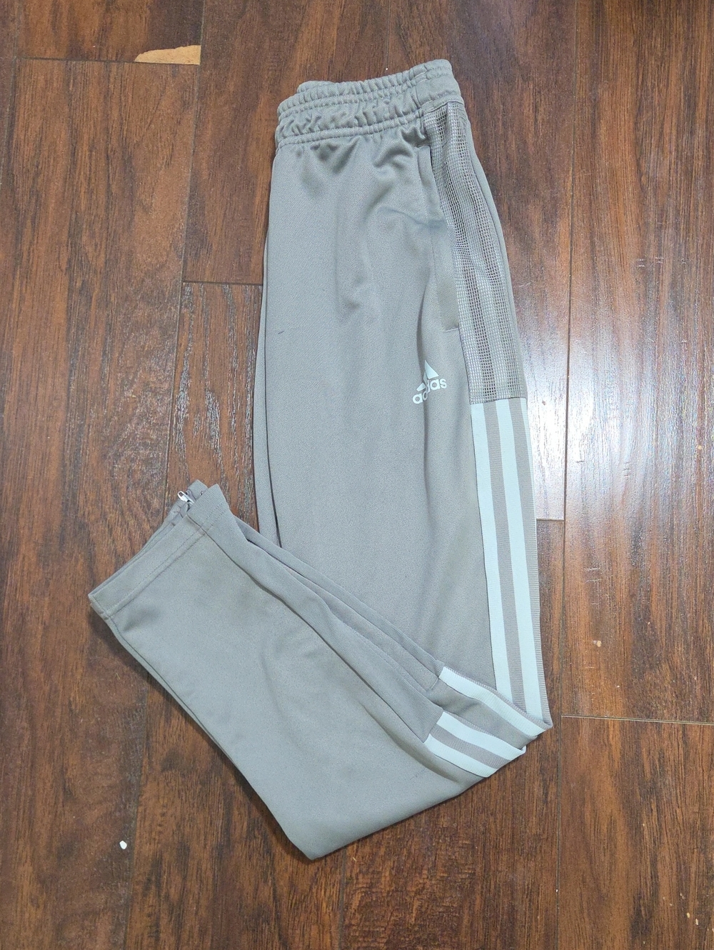Adidas Kids Taupe Track Joggers with Light Gray Stripes, 11-12 Years